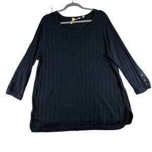 Soft Surrounding Sweater XL Ribbed Knit Scalloped Cashmere Blend Pullover Black